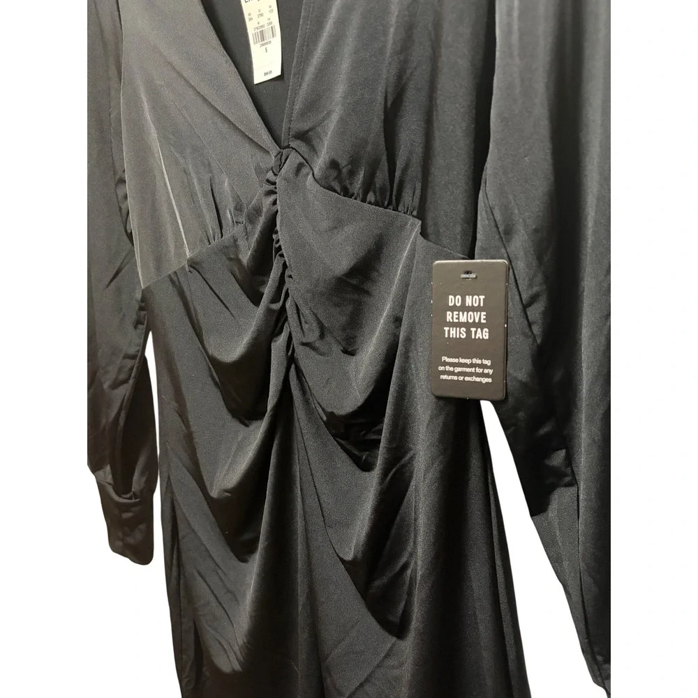 Express Black Ruched V-Neck Long Sleeve Mini Dress 27800862 Small NWT